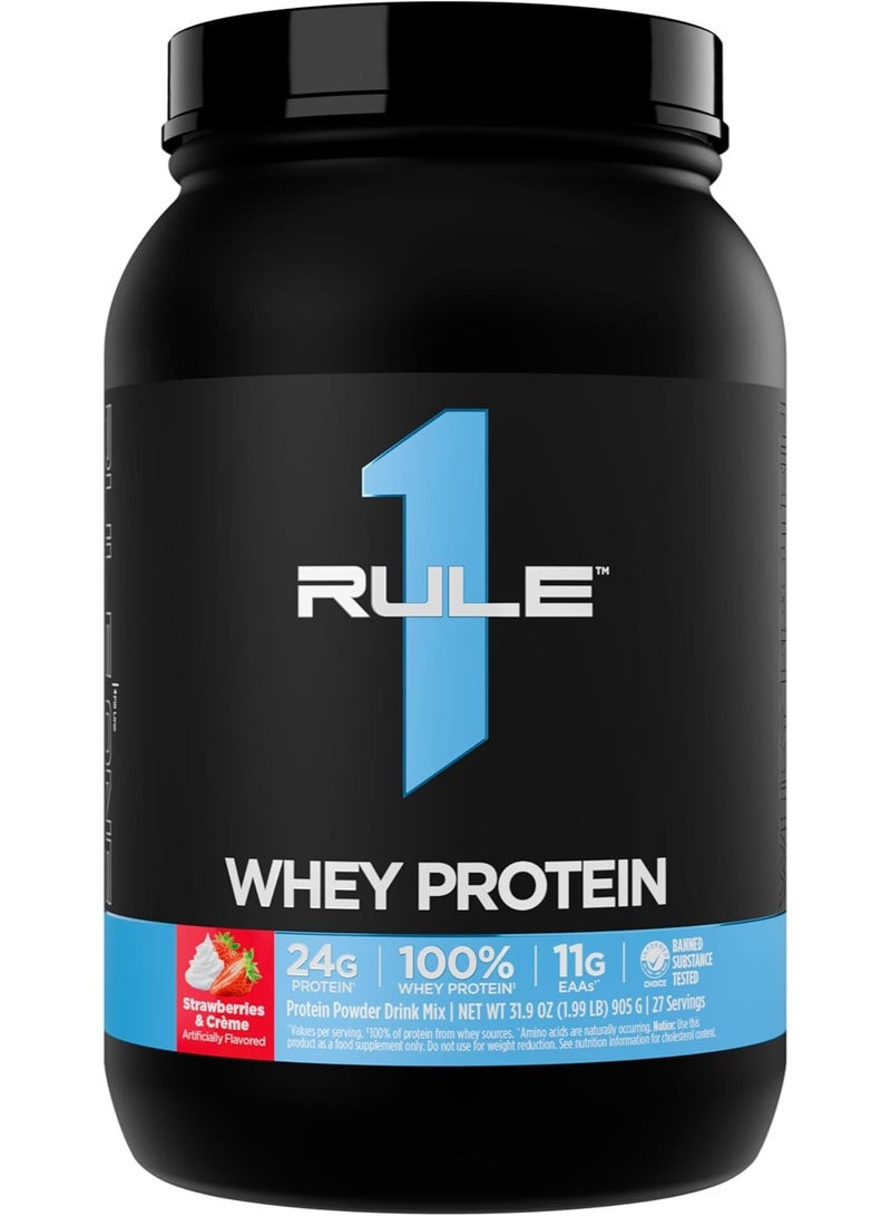 Rule1 Whey Protein Isolate Powder, Strawberry Cream, 1.9 lb, 24g Protein per Serving, Low Fat, Gluten-Free - Image 1